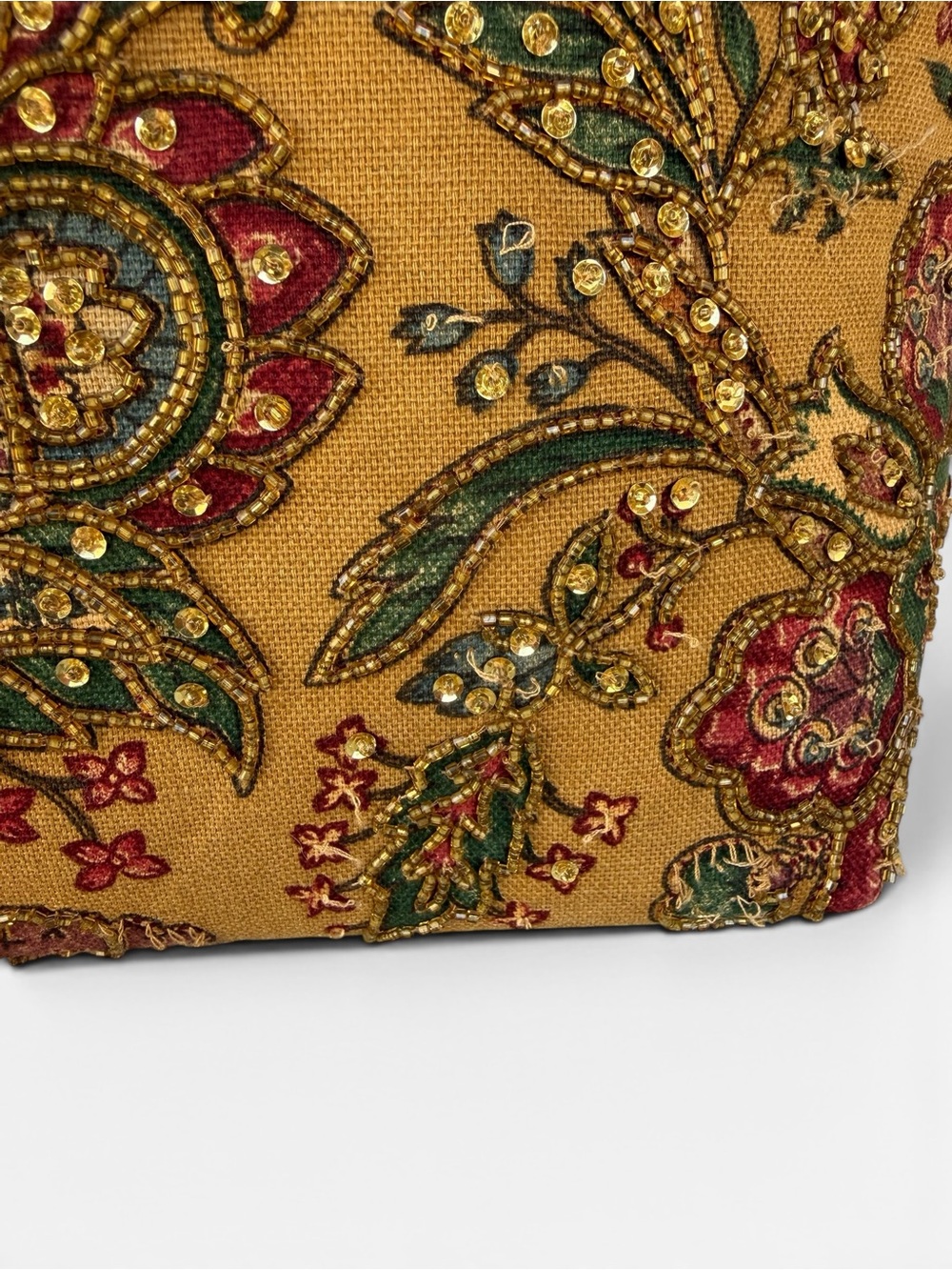 Rare Vtg Isabella Fiore Large Beaded Sequin Mustard Paisley Tote - Picture 7 of 14